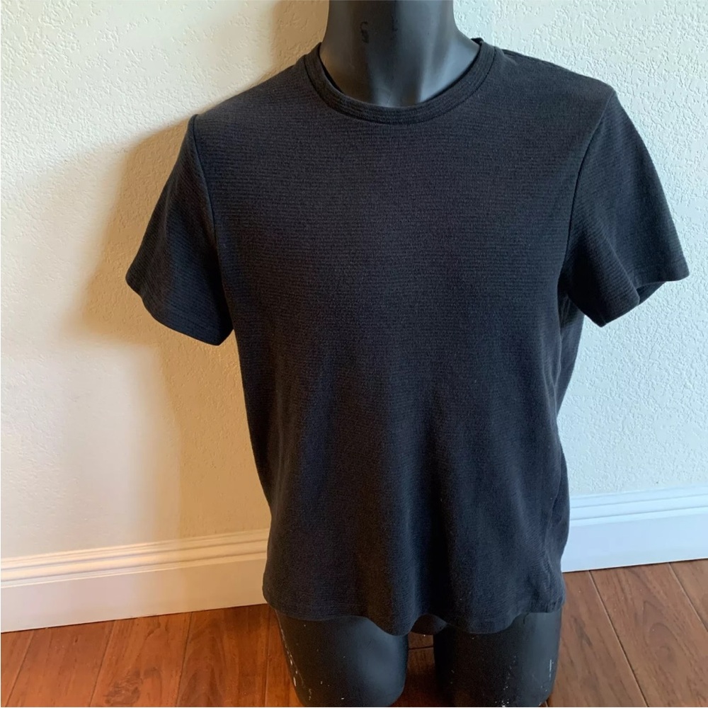 Zara Black T-Shirt Men's Large Short Sleeve Textured Ribbed Stretch Minimalist